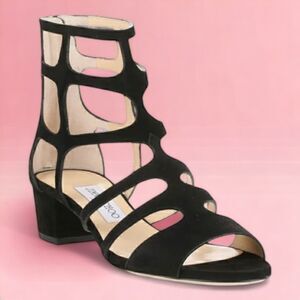 Jimmy Choo Black  Parisian Baddie Suede Ren 35 Gladiator